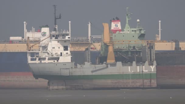 Vrachtschepen te worden gedeconstrueerd op de scheepswerven — Stockvideo