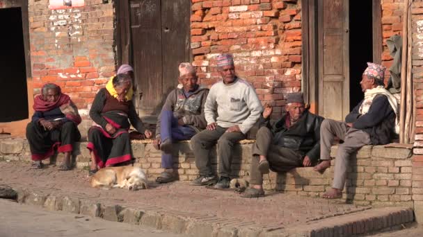 Ouderen chatten in de straten — Stockvideo