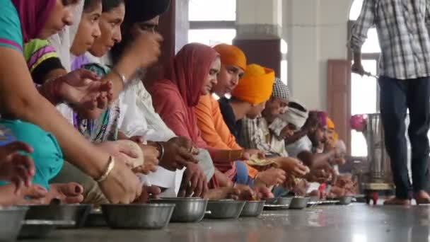 La gente disfruta de una comida gratis — Vídeo de stock