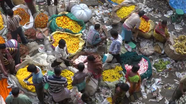 Mensen kopen bloemen op de markt — Stockvideo