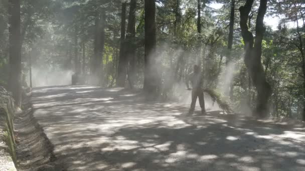 Trabalhadores limpam uma estrada de montanha — Vídeo de Stock