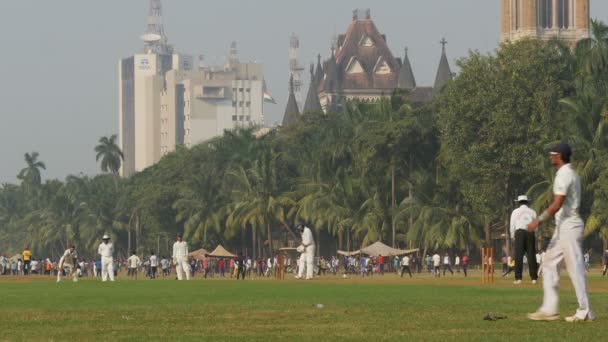 Folk spelar cricket framför universitetet — Stockvideo