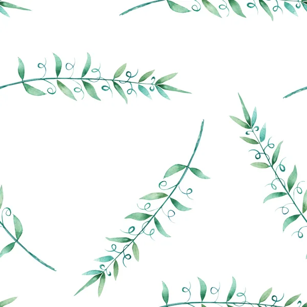 A seamless pattern with the watercolor green branches — ストック写真