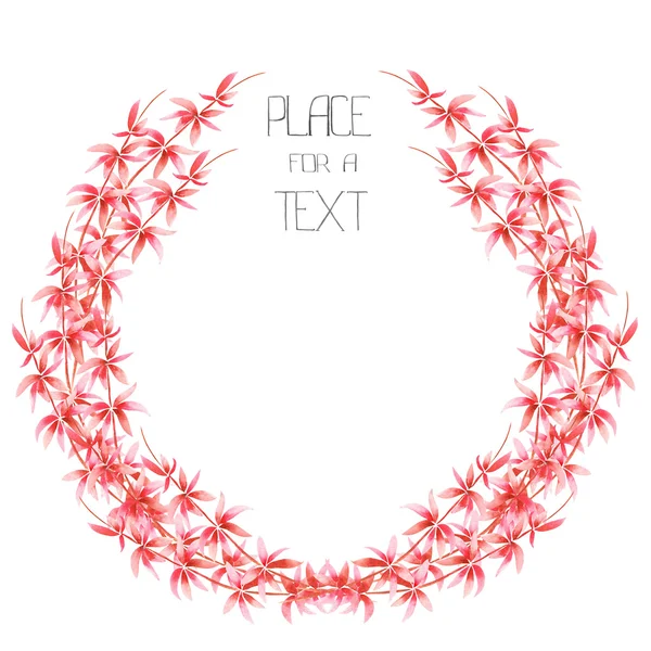 Una corona (cornice circolare) con i rami floreali rosso acquerello su uno sfondo bianco — Foto Stock