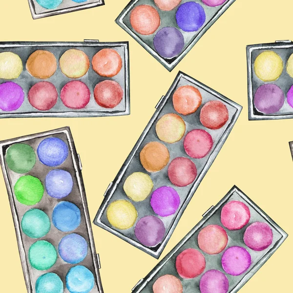 A seamless pattern with the watercolor makeup eyeshadow palettes — Stock Photo, Image