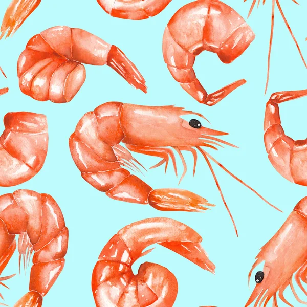 Um padrão sem costura com os camarões aquarela — Fotografia de Stock