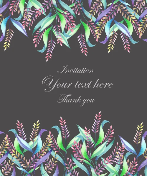 Eine Vorlage einer Postkarte, dekorativer Ort (Banner) für einen Text mit einer Verzierung der Aquarellstacheln, Hochzeitseinladung — Stockfoto