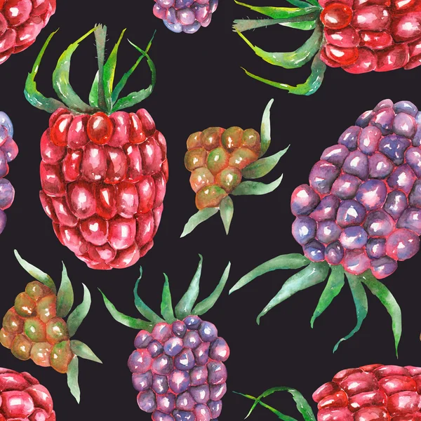 A seamless pattern with the watercolor blackberry and raspberry — Stock Photo, Image