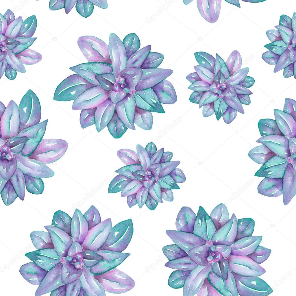 A seamless pattern with the watercolor blue succulents