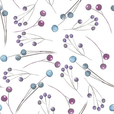 A seamless pattern with the watercolor blue and violet berries
