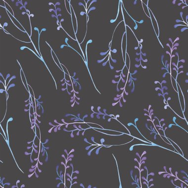A seamless pattern with the abstract watercolor blue and violet branches