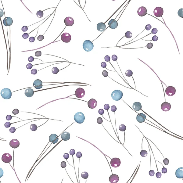 Бесшовный узор с акварелью голубой и фиолетовой ягодами — стоковое фото