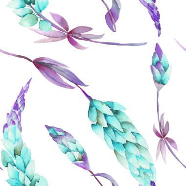 Suluboya mavi lupine çiçekleri ile dikişsiz desen