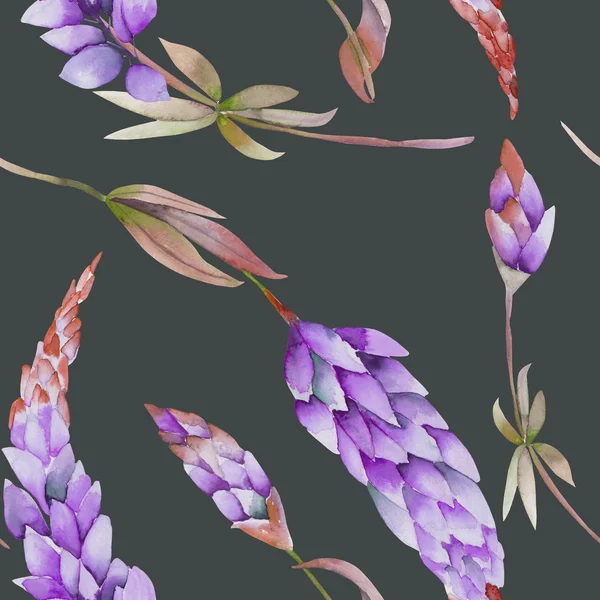 Modello senza soluzione di continuità con i fiori di lupino viola acquerello — Foto stock gratuita