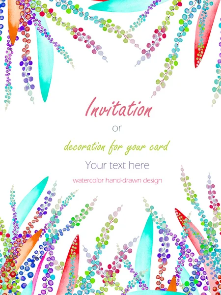 Карточка шаблон с цветочным дизайном; акварель абстрактные разноцветные цветы и листья мимозы — стоковое фото