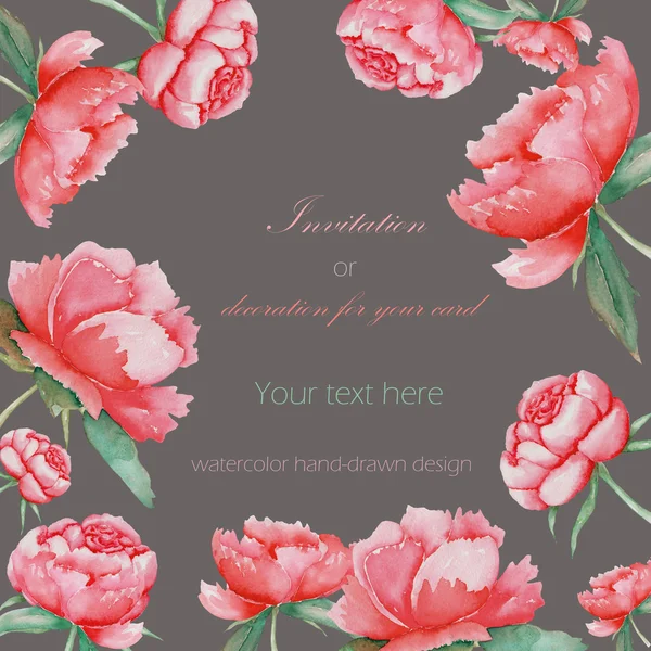 꽃 디자인 카드 템플릿; 수채화 빨간 모란 — 스톡 사진
