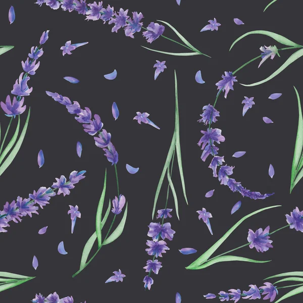 Seamless pattern with the watercolor lavender flowers — 스톡 사진