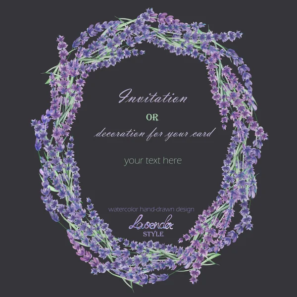 Een cirkelframe, de krans, de randen van het frame met de aquarel lavendel, bruiloft uitnodiging — Stockfoto