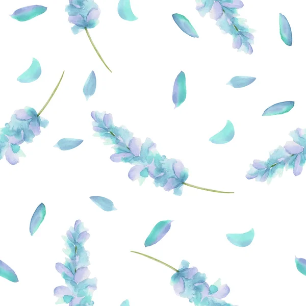 Seamless pattern with the watercolor blue lavender flowers — Stock Photo, Image