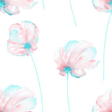 Sulu boya pembe ve nane hava çiçekler ile sorunsuz çiçek desenli