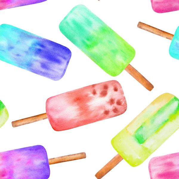 Seamless pattern with the frozen juice lolly, hand drawn in a watercolor on a white background — Stock Photo, Image
