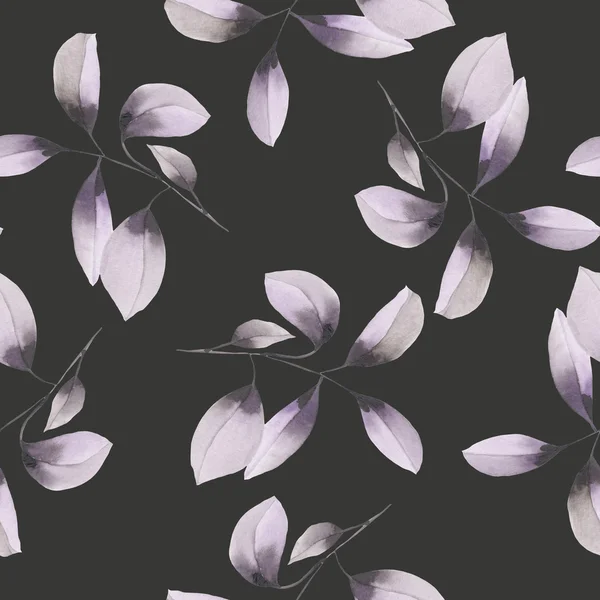 Seamless floral pattern with the watercolor purple leaves on the branches — Stock Photo, Image