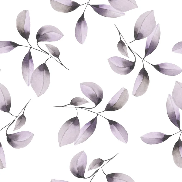 Seamless floral pattern with the watercolor purple leaves on the branches — Stock Photo, Image