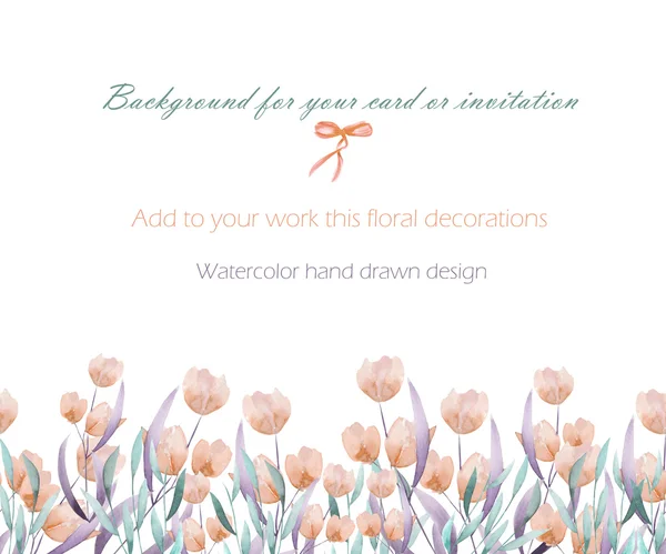 Cartolina modello con acquerello rosa fiori semplici, disegnato a mano su sfondo bianco, biglietto di auguri, cartolina decorativa o invito — Foto Stock