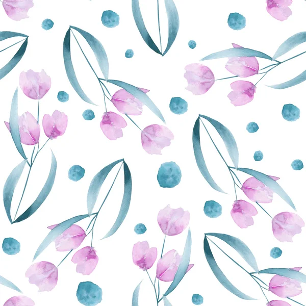 Seamless floral pattern with the watercolor simple pink abstract flowers — 图库照片