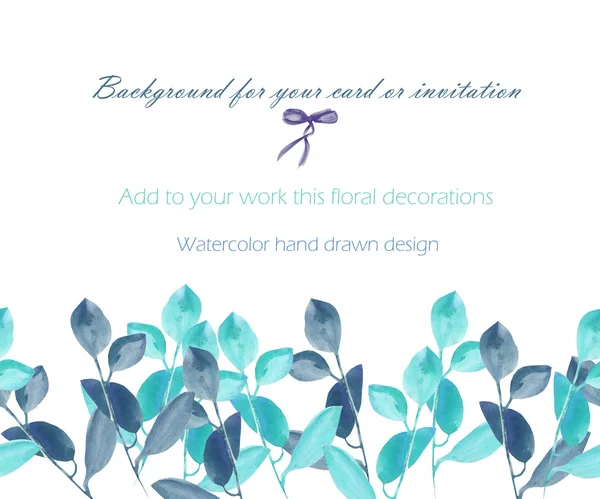 Sjabloon briefkaart met de aquarel blauw en Mint takken, hand getekend op een witte achtergrond, wenskaart, decoratie briefkaart of uitnodiging — Stockfoto