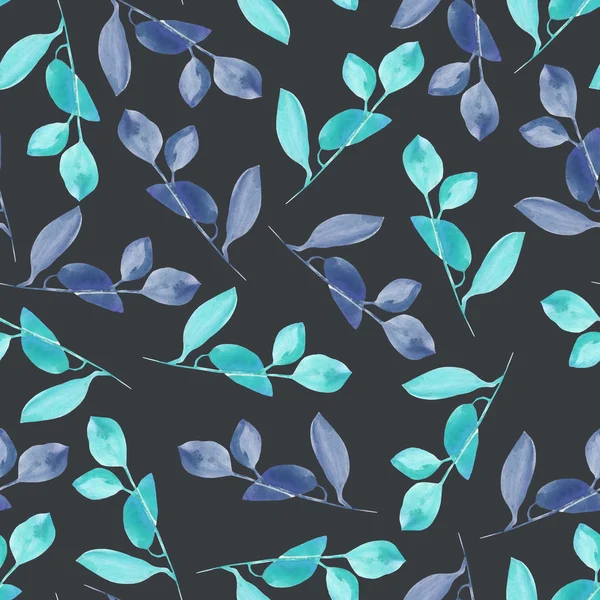 Seamless floral pattern with the watercolor blue and mint branches — Stock Photo, Image