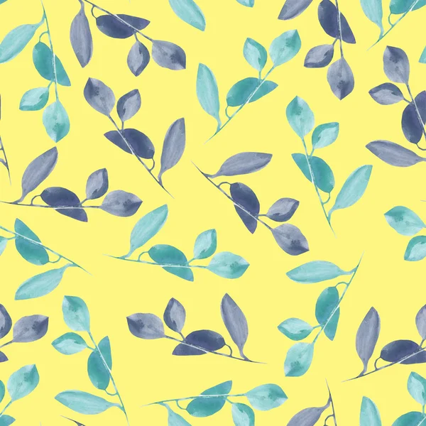 Patrón floral sin costuras con las ramas azul acuarela y menta — Foto de Stock