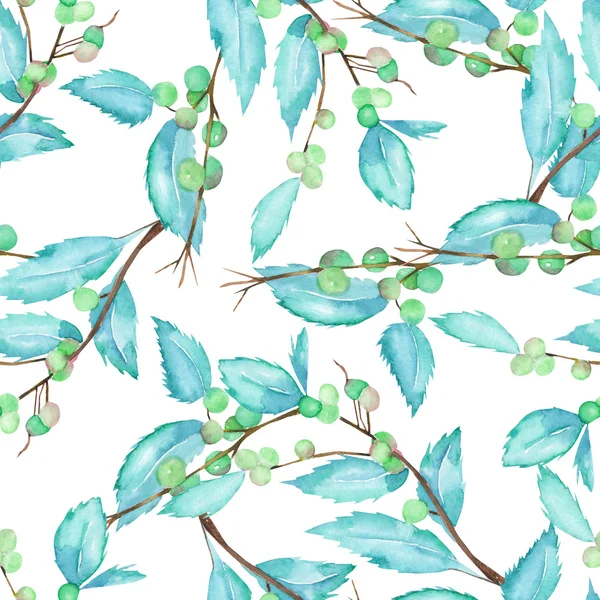 A seamless pattern with a watercolor forest berry branches and leaves — Stock Photo, Image