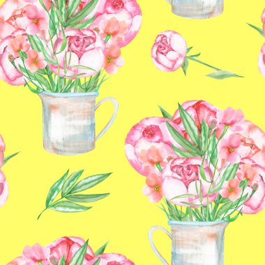 Rustik bir kavanozda kırmızı şakayık çiçekleri ile sorunsuz bir desen