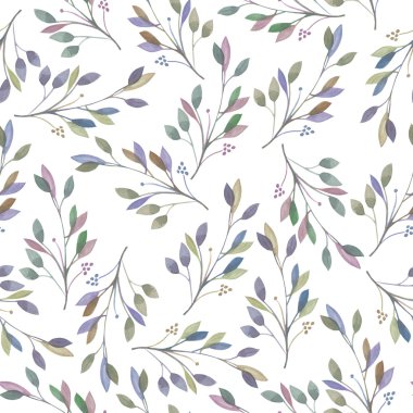 Suluboya ile Seamless Modeli yaprakları ve beyaz bir arka planda elle çizilmiş bir pastel şubeleri