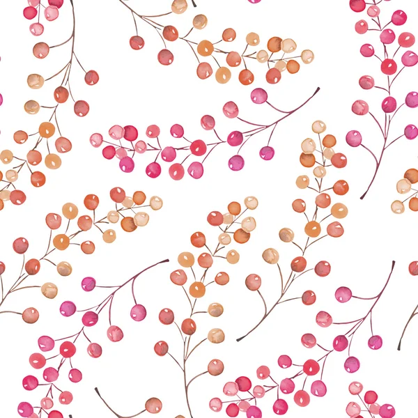 Seamless pattern with the red and orange berries, hand drawn in a watercolor on a white background — Zdjęcie stockowe