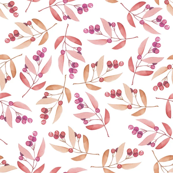 Seamless pattern with the red and orange berries, hand drawn in a watercolor on a white background — Φωτογραφία Αρχείου