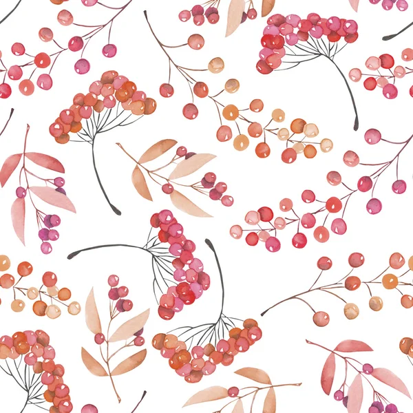 Nahtloses Muster mit roten und orangefarbenen Beeren, handgezeichnet in einem Aquarell auf weißem Hintergrund — Stockfoto