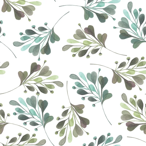 Sömlös mönster med akvarell gröna blad och grenar på en vit bakgrund, hand dras i en pastell — Stockfoto