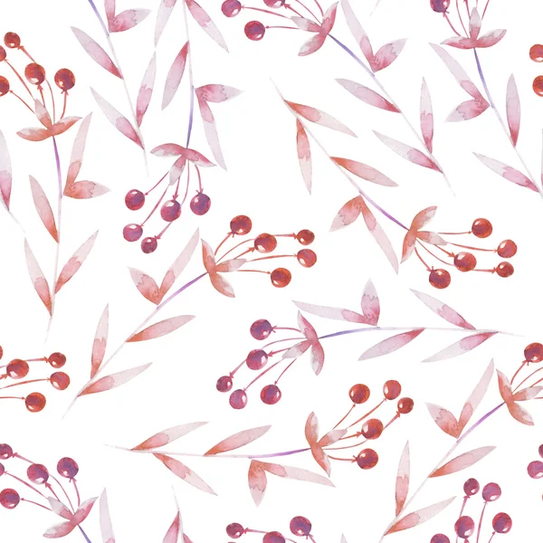 Seamless pattern with the red and orange berries, hand drawn in a watercolor on a white background — 图库照片