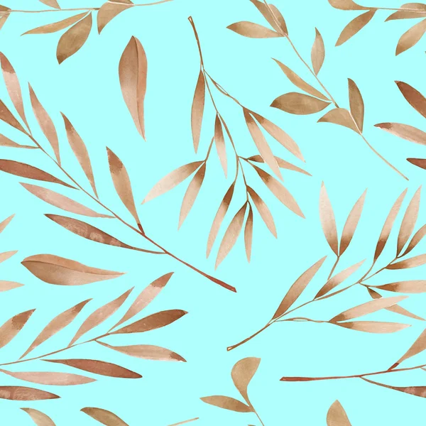 Seamless floral pattern with the watercolor brown leaves on the branches — Stok fotoğraf