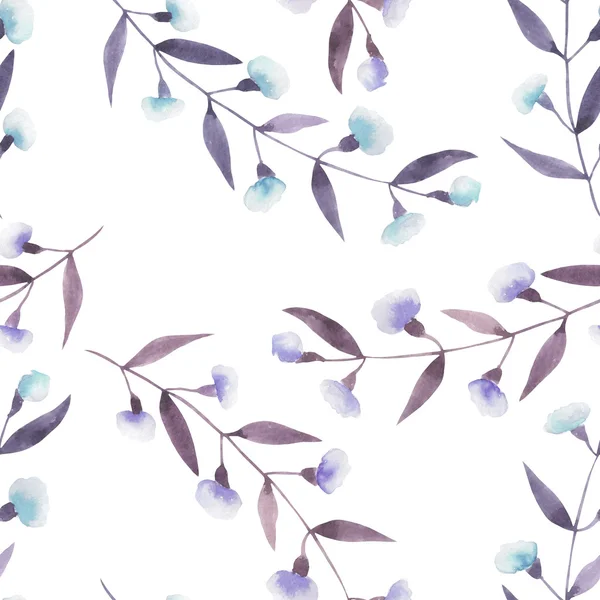 Seamless floral pattern with the abstract watercolor purple and blue branches with flowers — Stock Photo, Image