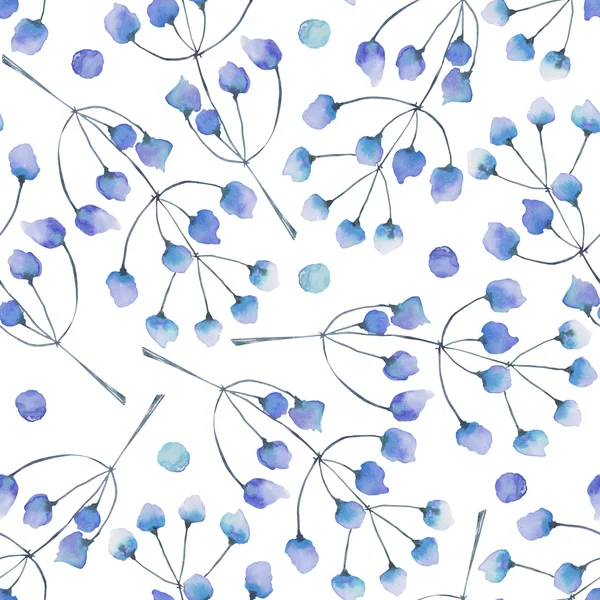 抽象的な水彩青い枝を持つシームレス花柄 — ストック写真