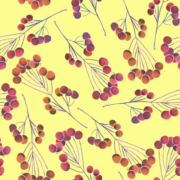 Un patrón sin costuras con un adorno floral de otoño de las bayas rojas acuarela en las ramas — Foto de Stock