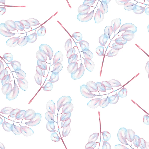 추상 수채화 빨간색과 파란색 분기와 원활한 꽃 패턴 — 스톡 사진