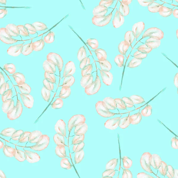 추상 수채화 핑크와 민트 가지와 원활한 꽃 패턴 — 스톡 사진