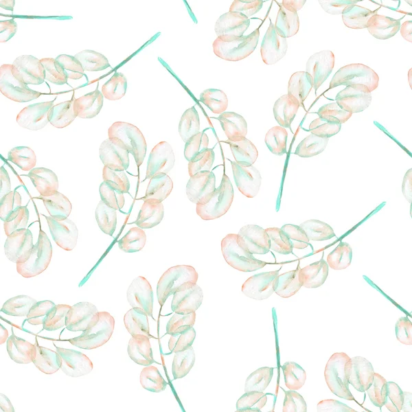 Nahtloses Blumenmuster mit dem abstrakten Aquarell rosa und mintfarbenen Zweigen — Stockfoto