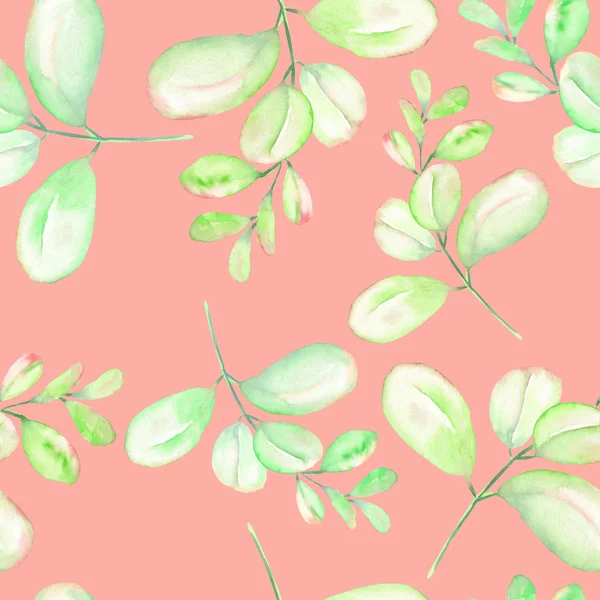 Motif floral sans couture avec les branches abstraites aquarelle vert et rose — Photo