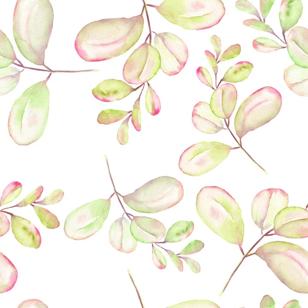 Seamless floral pattern with the abstract watercolor green and pink branches — 스톡 사진