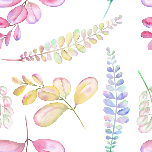 Nahtloses Blumenmuster mit den abstrakten Aquarellen lila, rosa und gelben Zweigen — Stockfoto